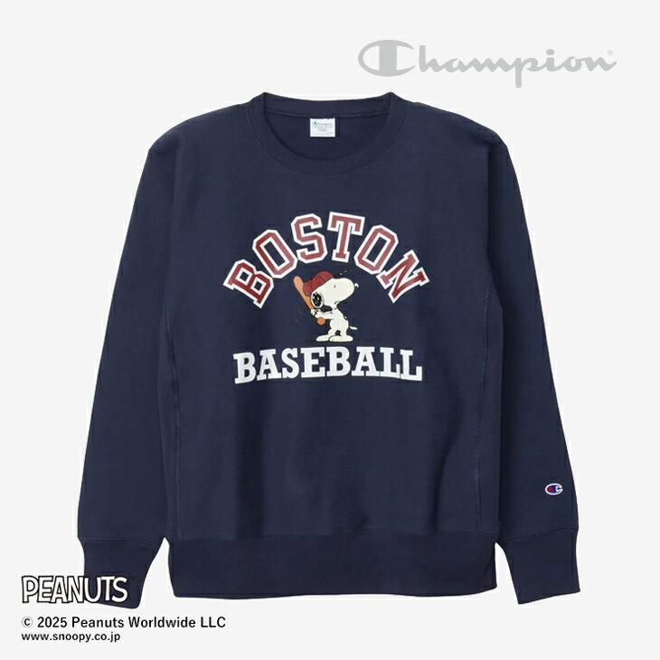 Rakuten - ：CHAMPION｜x Peanuts Reverse Weave Crew Neck Sweat Shirt Snoopy Boston/ チャンピオン/リバース ウィーブ クルー ネック スウェット シャツ ピーナッツ ボストン/ダークネイビー #