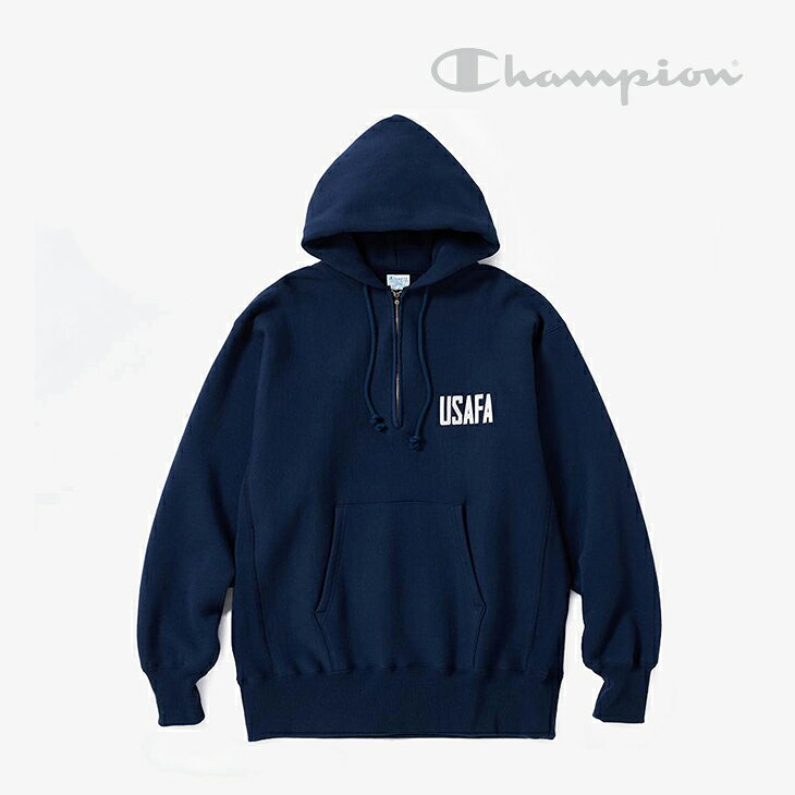 ・CHAMPION｜True To Archives Reverse Weave Half-Zip Hooded Sweat Shirt USAFA/ チャンピオン/リバースウィーブ ハーフジップ フーデッド スウェットシャツ エアフォースアカデミー/ネイビー #