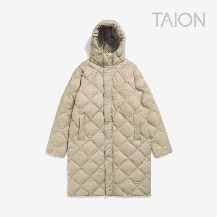 ・TAION|City Packable Hooded Long Down Jacket / タイオン/シティー パッカブル フード ロング ダウン ジャケット/グレー ベージュ #