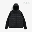 ・TAION|Basic Hooded W Zip Knit Sleeve Down Jacket/ タイオン/ベーシック フード ダブル ジップ ニット スリーブ ダウン ジャケット/ブラック #