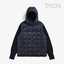 ・TAION|Basic Hooded W Zip Knit Sleeve Down Jacket/ タイオン/ベーシック フード ダブル ジップ ニット スリーブ ダウン ジャケット/ダーク ネイビー #