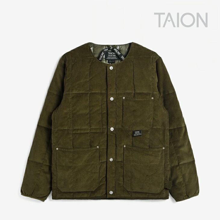 Rakuten - ・TAION｜Work Corduroy Crew Neck Down Jacket/ タイオン/ワーク コーデュロイ クルー ネック ダウン ジャケット/ダークオリーブ #