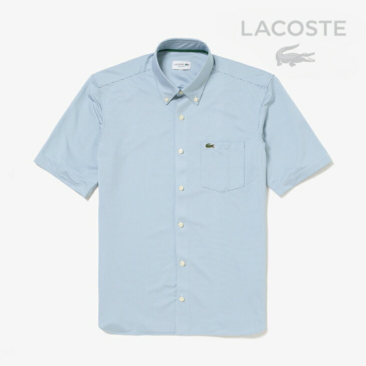 樂天商城 - ・LACOSTE｜Micro Check Jersey SS Button Down Shirt/ ラコステ/マイクロ チェック ジャージ ショートスリーブ ボタン ダウン シャツ/ブルー #
