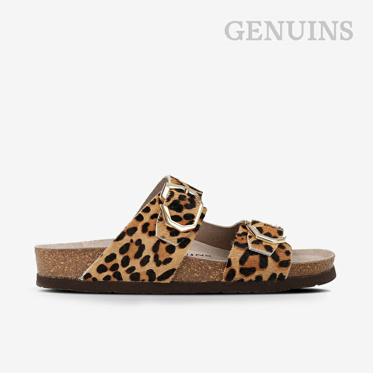 Rakuten - ・GENUINS｜W Gelan Leather Double Buckle Slide/ ジェヌインズ/ゲラン レザー ダブル バックル スライド/レオパード #