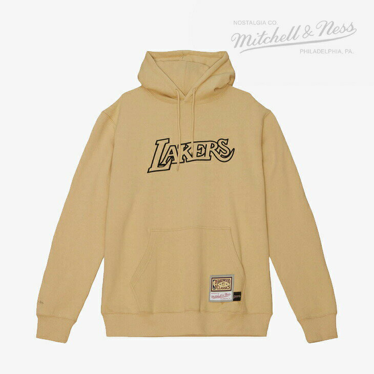 ＊MITCHELL&NESS｜NBA Khaki Black Hoodie LA Lakers/ ミッチェルアンドネス/カーキ ブラック フーディ ロサンジェルス レイカーズ/タン #