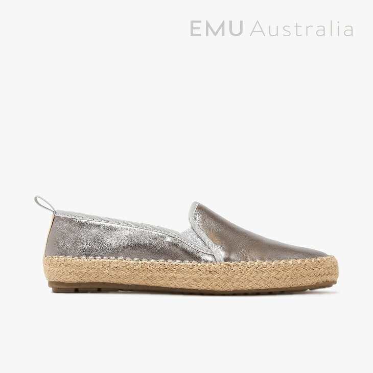 樂天商城 - ：EMU｜W Gum Leather Metallic Espadrille Slip-On Jute/ エミュー/ガム レザー メタリック エスパドリーユ スリッポン ジュート/ダルシルバー #