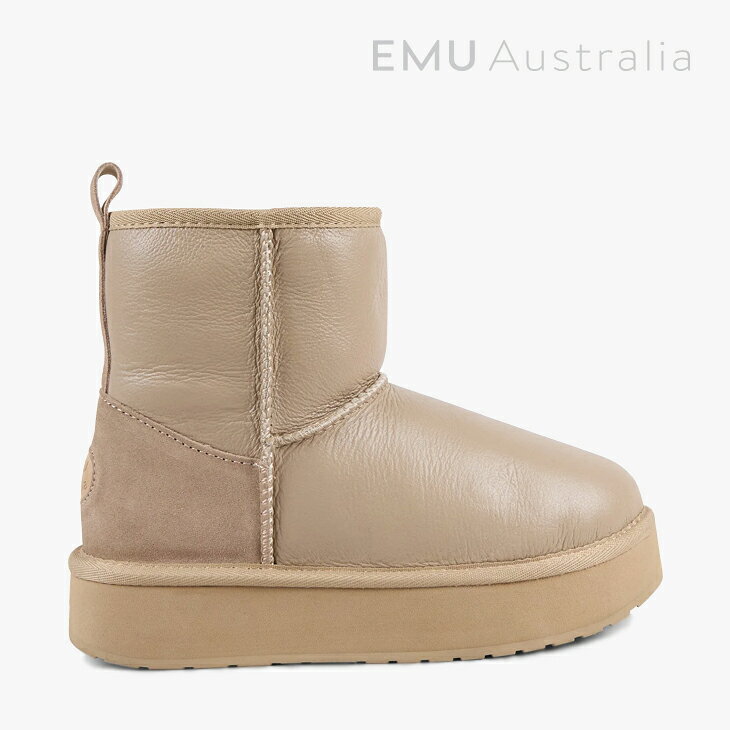 Rakuten - ：EMU｜W Stinger Mini Flatform Leather Sheepskin/ エミュー/スティンガー ミニ フラットフォーム レザー シープスキン ムートン/サンド #