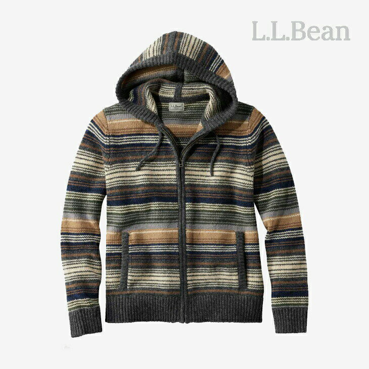 ・L.L.BEAN｜Classic Ragg Wool Sweater Zip Hoodie Stripe/ エルエルビーン/クラシック ラグ ウール セーター ジップ フーディ ストライプ/ナチュラル #