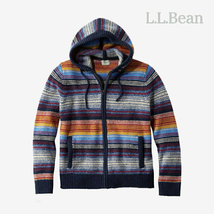 ・L.L.BEAN｜Classic Ragg Wool Sweater Zip Hoodie Stripe/ エルエルビーン/クラシック ラグ ウール セーター ジップ フーディ ストライプ/ノーティカルネイビー #