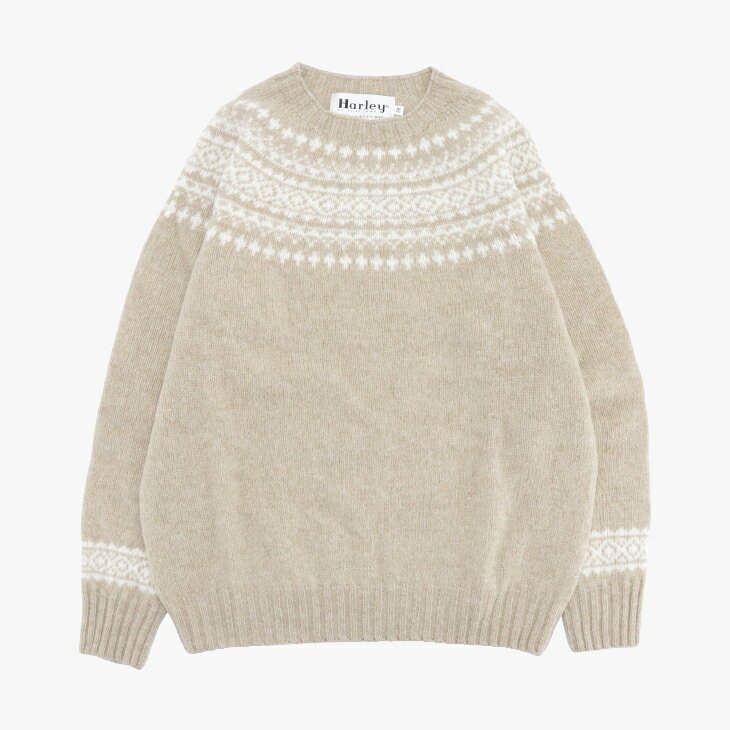・HARLEY Of Scotland｜W York Crew Neck Sweater Supersoft Wool Knit/ ハーレー/ヨーク クルー ネック セーター ノルディック柄 スーパーソフト ウール ニット/カメオベージュxスノーホワイト #