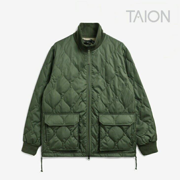 タイオン ダウンジャケット メンズ ・TAION｜Military Rib High Neck W Zip Down Jacket/ タイオン/ミリタリー リブ ハイ ネック ダブル ジップ ダウン ジャケット/オリーブ #