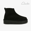 クラークス サイドゴアブーツ レディース ・CLARKS｜W Trek Wedge Boot Suede Crepe Sole/ クラークス/トレック ウェッジ ブーツ サイドジップ スエード クレープ ソール/ブラック #