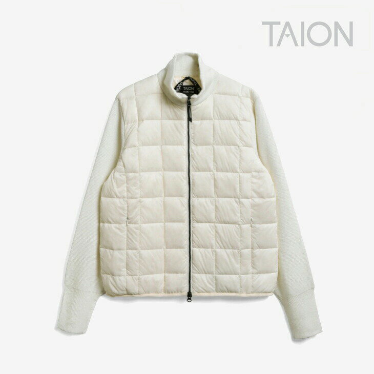 TAION｜Hi Neck Knit Sleeve Down JacketxBack Knit/ タイオン/ハイ ネック ニット スリーブ ダウン ジャケット xバック ニット/オフホワイト