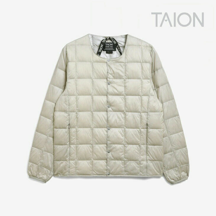 タイオン ダウンジャケット メンズ ・TAION｜Crew Neck Button Inner Down Jacket/ タイオン/クルー ネック ボタン インナー ダウン ジャケット/アイスグレー #