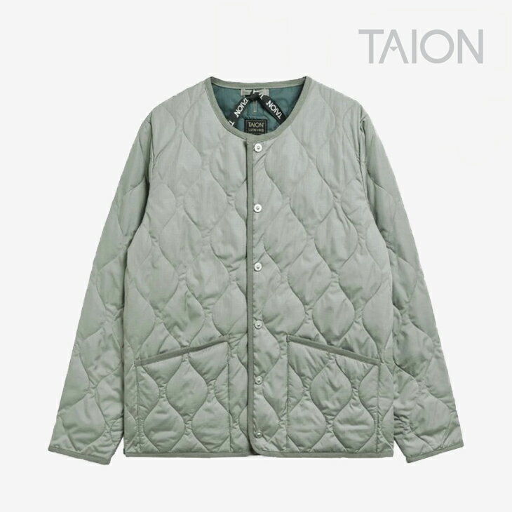 タイオン ダウンジャケット メンズ ・TAION｜Military Crew Neck Down Jacket/ タイオン/ミリタリー クルー ネック ダウン ジャケット/ダークセージグリーン #