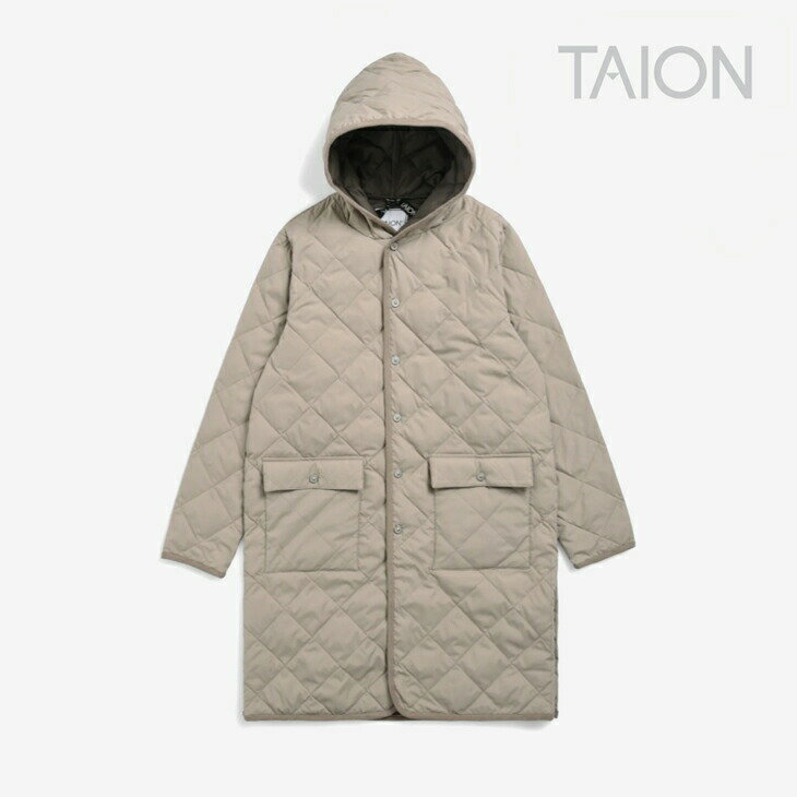 ・TAION｜City Piping Hooded Long Down Coat/ タイオン/シティ パイピング フード ロング ダウン コート/ダークベージュ #