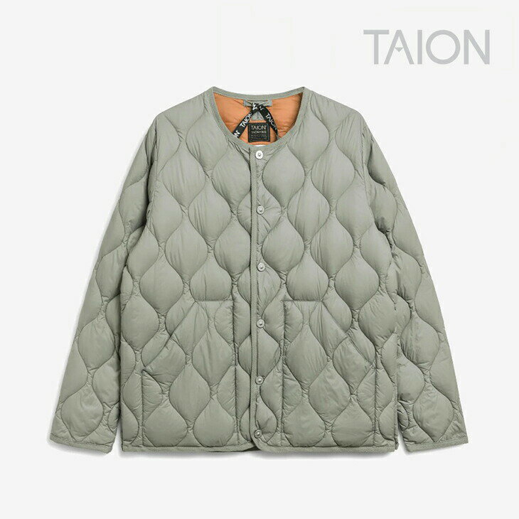 タイオン ダウンジャケット メンズ ・TAION｜Military Crew Neck Down Jacket Soft Shell/ タイオン/ミリタリー クルー ネック ダウン ジャケット ソフト シェル/ダークセージグリーン #