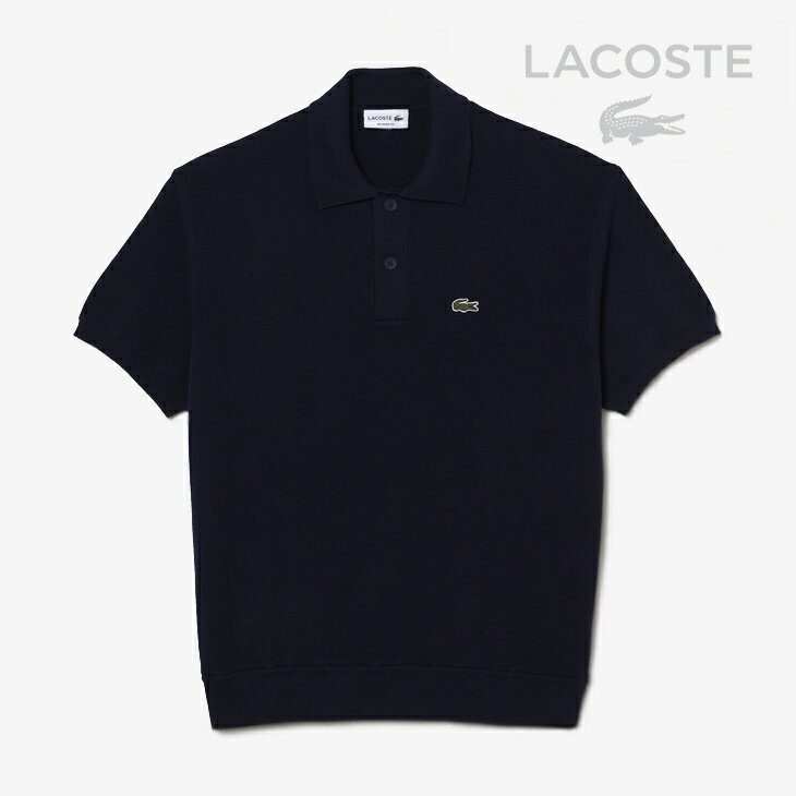 LACOSTE｜Mixed Stripe Knit Polo Shirt/ ラコステ/ミックスド ストライプ ニット ポロ シャツ/ネイビーブルー