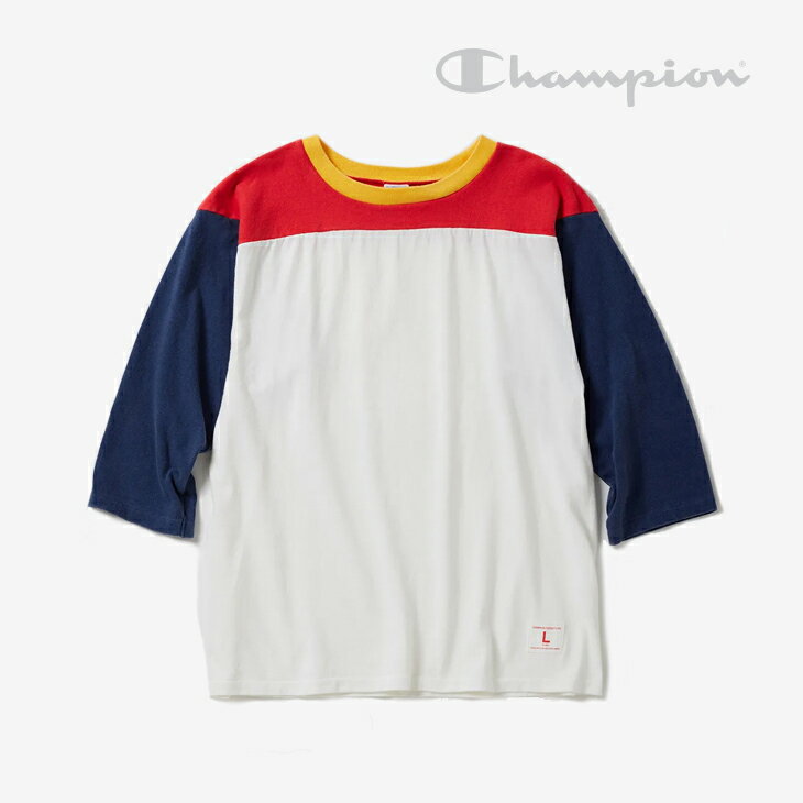 ・CHAMPION｜True To Archives 3-Quarter Sleeve Foot Ball T-Shirt/ チャンピオン/トゥルー トゥ アーカイブス 3クォーター スリーブ フットボール Tシャツ/ホワイト #
