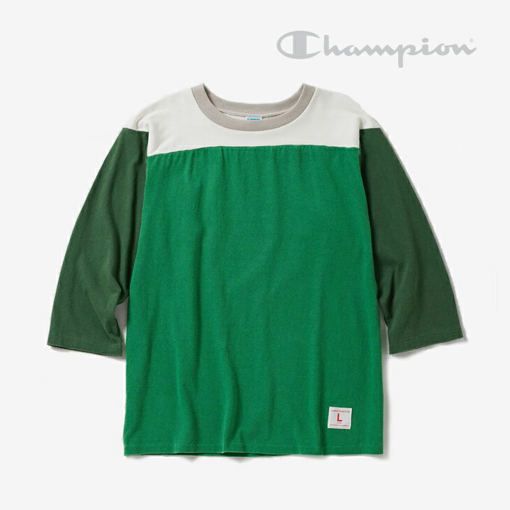 Rakuten - ・CHAMPION｜True To Archives 3-Quarter Sleeve Foot Ball T-Shirt/ チャンピオン/トゥルー トゥ アーカイブス 3クォーター スリーブ フットボール Tシャツ/ケリーグリーン #