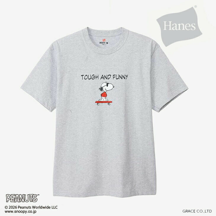 樂天商城 - ・HANES｜xPeanuts Beefy Crew Neck SS T-Shirt Snoopy Taugh And Funny/ ヘインズ/ピーナッツ ビーフィー クルー ネック ショートスリーブ Tシャツ スヌーピー タフ アンド ファニー/ヘザーグ #