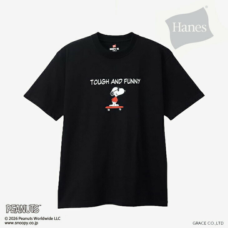 樂天商城 - ・HANES｜xPeanuts Beefy Crew Neck SS T-Shirt Snoopy Taugh And Funny/ ヘインズ/ピーナッツ ビーフィー クルー ネック ショートスリーブ Tシャツ スヌーピー タフ アンド ファニー/ブラック #
