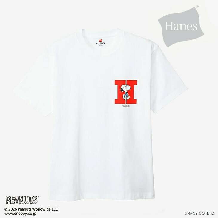 Rakuten - ・HANES｜xPeanuts Beefy Crew Neck SS T-Shirt Snoopy H Logo/ ヘインズ/ピーナッツ ビーフィー クルー ネック ショートスリーブ Tシャツ スヌーピー H ロゴ/ホワイト #