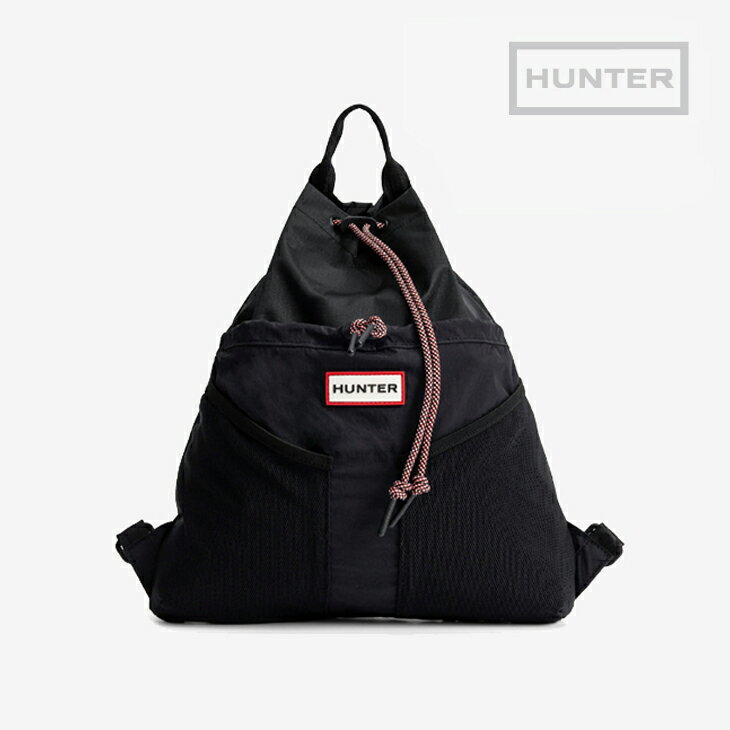 Rakuten - ・HUNTER｜Travel Multi Function Packable Daypack/ ハンター/トラベル マルチ ファンクション パッカブル バックパック デイパック リュック/ブラックxレッドボックスロゴ #