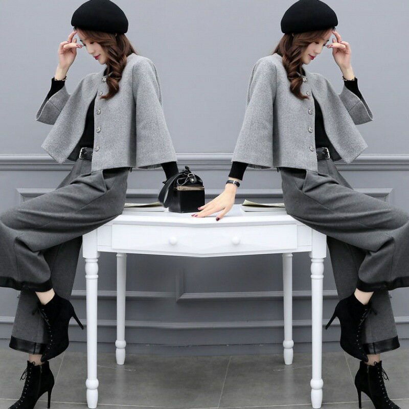 レディース 2点セット コート+ズボン ワイドパンツ 秋冬 ガウチョパンツ ラシャコート マキシ丈 ラシャ 九分丈パンツ 長袖 セットアップ 大きいサイズ 着痩せ きれいめ おしゃれ ゆったり 花嫁二次会 体型カバー 無地 ママ ビーチ 通勤 結婚式