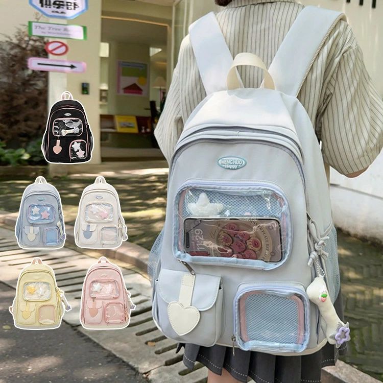 リュック レディース バッグ カバン リュックサック バックパック 痛リュック 透明窓 クリアバッグ 透明バッグ デコ デコバッグ おしゃれ シンプル かわいい 可愛い 大容量 軽量 推し 推し活 オタク オタク活