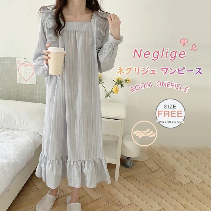 ネグリジェ ワンピース パジャマ 綿 ルームウェア 部屋着 フランス風 ルームワンピース ワンピース 柔..