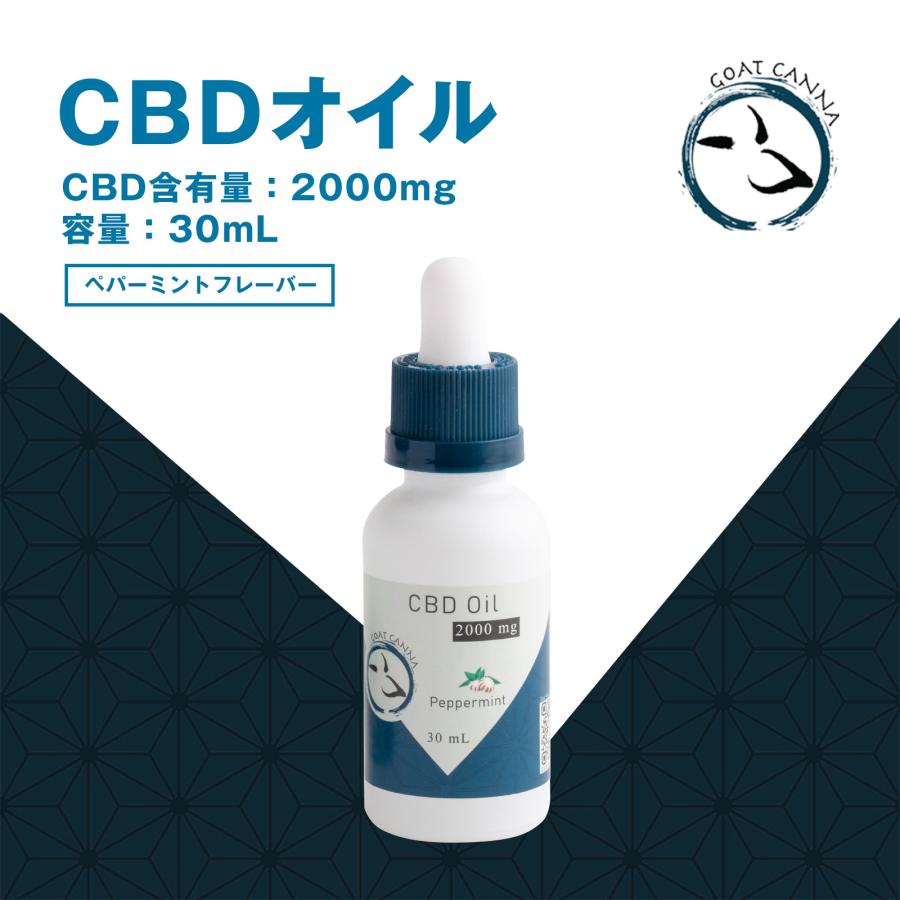 ■CBD含有量 2000mg ■成分・原材料 分別ココナッツオイル、ヘンプシードオイル、CBDアイソレート、ペパーミントエッセンシャルオイル ■飲み方 1日1〜2mlを目安にお召し上がりください。飲み物や食べ物に混ぜたり、そのまま口に含んでお召し上がりください。 ■名称 CBDオイル ■内容量 30ml ■保存方法 高温多湿・直射日光を避けて常温で保管してください。 ■賞味期限 パッケージに記載 ■広告文責 GOAT　CANNA合同会社　0364547933 ■製造者 GOAT　CANNA合同会社　〒1670042 東京都杉並区西荻北3－2－7光秀ビル1F ■区分 健康食品 ■製造国 アメリカ ■製造元 Truesdell Manufacturing & Consulting, LLC ■輸入者 GOAT　CANNA合同会社