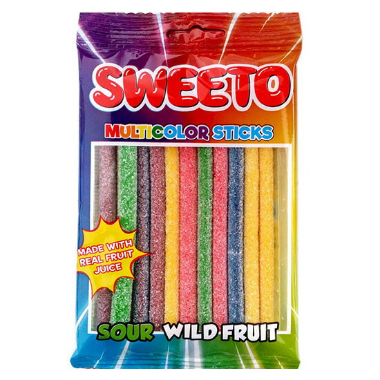 SWEETO マルチカラースティック グミ 80g x3袋セット / MULTI COLOR STICKS SOUR WILD FRUIT