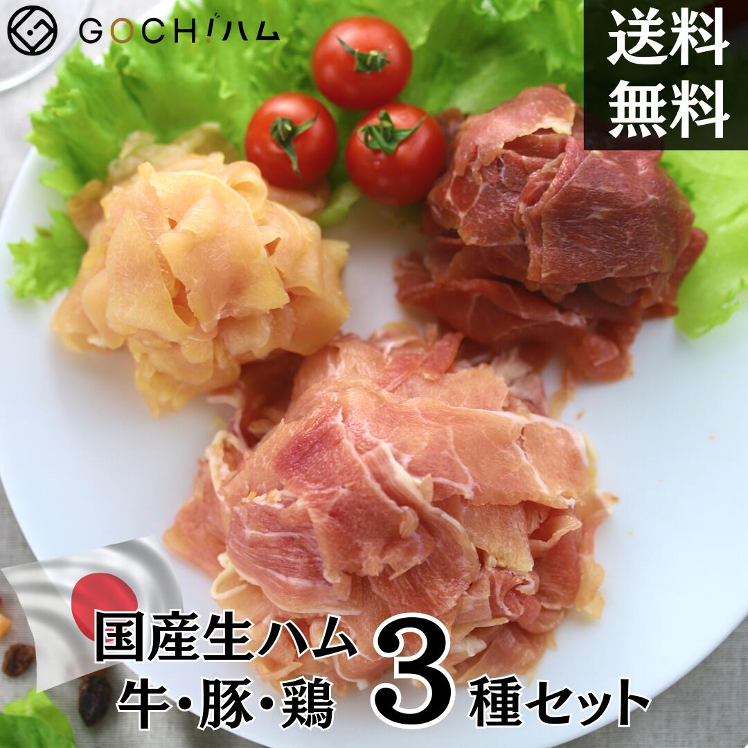 国産生ハムバラエティーセット　豚・鶏・牛の生ハム食べ比べ【国産】【生ハム】【お試し】【特別価格】ヘルシー 高たんぱく おつまみ 晩酌 ビール ワイン ハロウィンパーティー クリスマスパーティ ホームパーティー 生ハムユッケ 家飲みのサムネイル