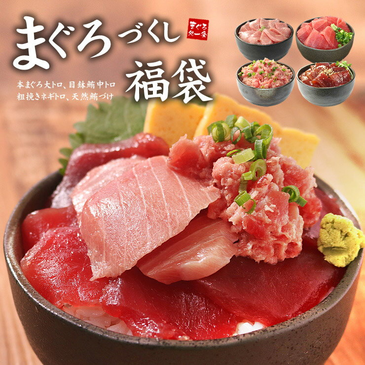 まぐろ尽くし福袋 大トロ、中トロなど4品詰め合わせ 送料無料（プレゼント バレンタイン 恵方巻 母の日 父の日 お中元 ギフト 2025 海鮮福袋 ネギトロ づけ 漬け 刺身 海鮮丼 海鮮セット 高級 60代 70代）《not-ds1》om22〈ds1〉[[マグロ尽くし福袋]のサムネイル
