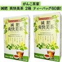 がんこ茶家 減肥爽快美茶 2箱です！(ティーバッグ4g×60袋) 【商品紹介】 ■不規則に生活になりがちな現代人の毎日爽快な気分でスッキリしたいという方に！ ■原材料にキャンドルブッシュをはじめレモングラス、計7種類のオリジナルブレンドのお茶です。 ■美容と健康が気になる方は是非ともお試しください。 ■急須、煮出、水出し、どれでも美味しくいただけます。 【商品情報】 ■内容量:ティーバッグ4g×60袋。 ■原材料:キャンドルブッシュ、ハブ茶、プーアール茶、烏龍茶、レモングラス、ギムネア、ルイボスティ。 ■高温多湿を避けて保存してください。 【お届け方法】 ■送料無料(※一部地域は送料設定あり）クロネコヤマトの宅急便にてお届けいたします。