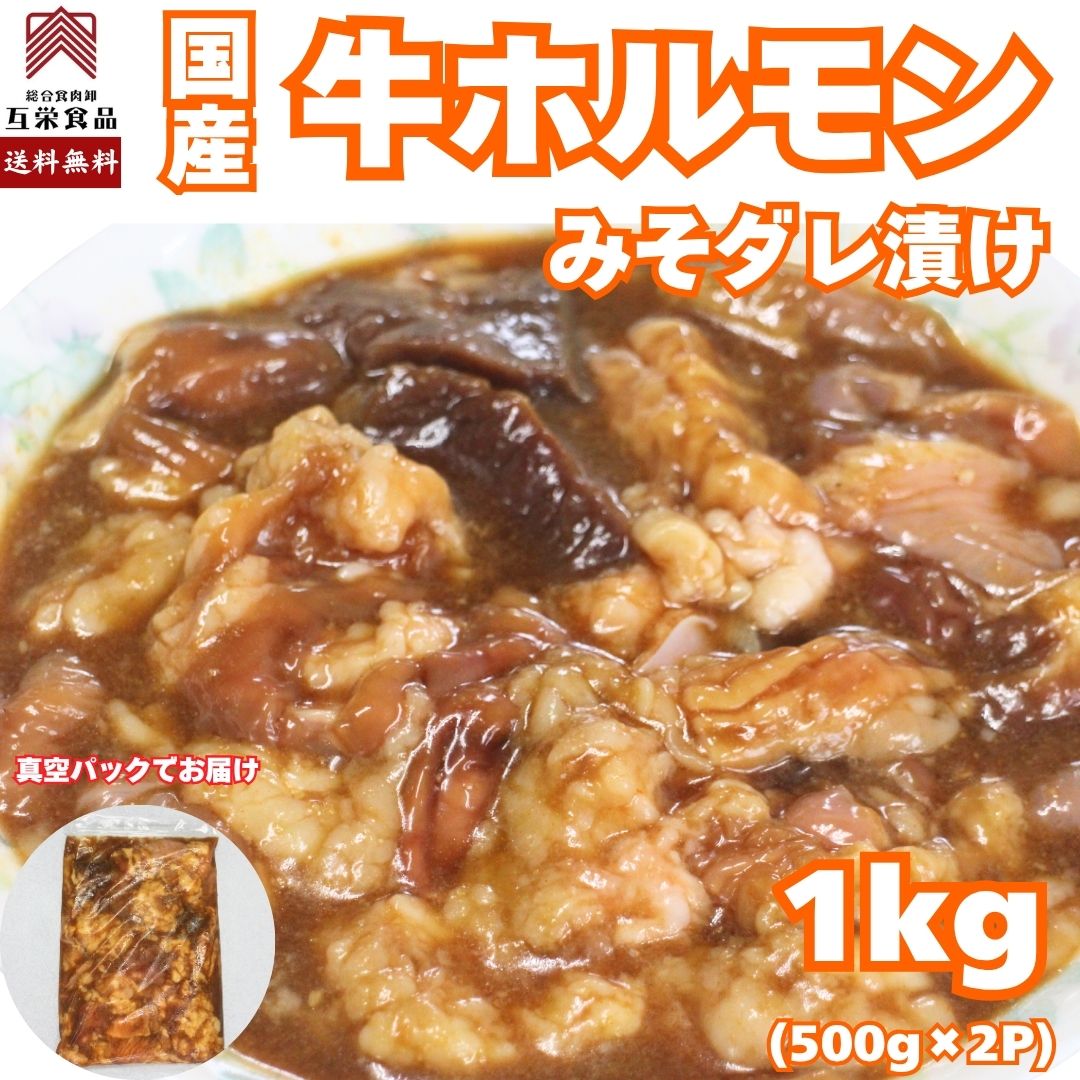 乐天商城 - 国産牛みそだれ漬けホルモン 1kg (500g × 2P) 小腸 大腸 ミノ ハツ ハチノス ギャラ ミックスホルモン 焼肉 バーベキュー BBQ 冷凍 送料無料