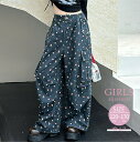 子供 女の子 ワークパンツ カーゴパンツ ロング丈 ジュニア 総柄 かわいい 長ズボン ロングパンツ 120 130 140 150 160 170 cm 小学生 中学生 キッズ ストレートパンツ 春物 秋物