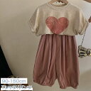 子供服 女の子 Tシャツ ハート ラウンドネック 半袖 / ストレッチ 無地 パンツ 長ズボン キッズ かわいい 柔らかい 部屋着 お出かけ 旅行 食事会 人気 夏 90cm 100cm 110cm 120cm 130cm 140cm 150cm
