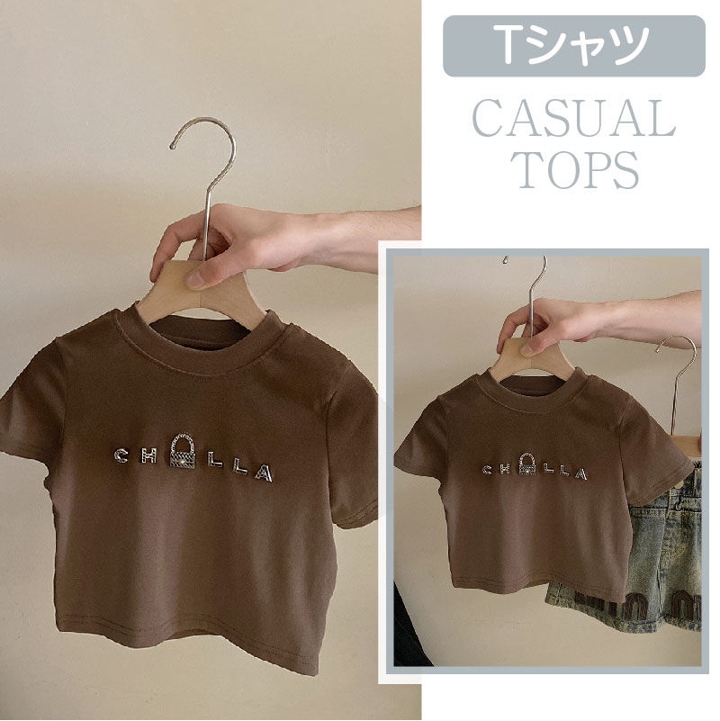 夏 女の子 Tシャツ かっこいい 英文字 クルーネック 半袖 / デニム スカート インナー付 子供服 キッズ 大人っぽい 可愛い 人気 部屋着 旅行 食事会 お出かけ 90cm 100cm 110cm 120cm 130cm 140cm