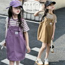 子供服 女の子 セットアップ かわいい ストライプ柄 Tシャツ ストラップワンピース 2点セット ガールズ 誕生日 プレゼント 普段着 通学着 パープル ページュ 女の子 夏服 サロペットワンピース 半袖 tシャツ オシャレ 夏着 撮影写真 パーティー 120 130 140 150 160 170