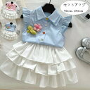 韓国子供服 女の子 セットアップ 夏服 キッズ 上下セット 子供服 飛袖シャツ+スカート 2点セット キッズ セットアップ おしゃれ かわいい ピンク ブルー 飛袖 シャツ ティアードスカート 旅行 お出かけ 通園 通学 夏着 レジャー 90 100 110 120 130 140 150