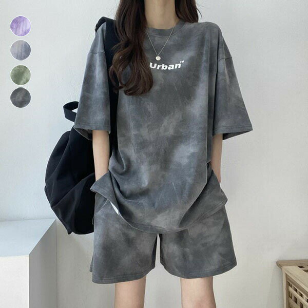 スポーツウェア タイダイ柄 半袖 ハーフパンツ セットアップ 上下セット ショートパンツ トップス 大きめ レディース ウエストゴム 体型カバー カジュアル ゆ...