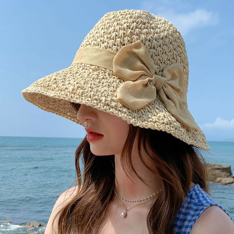 バケットハット サマーニット レディース ハット 小顔 蝶結び 可愛い 遮光 帽子 夏 サファリハット 風通しが良い 大人 女性 漁師帽 お洒落 ニット帽子 ファッション小物 通勤 デート 旅行