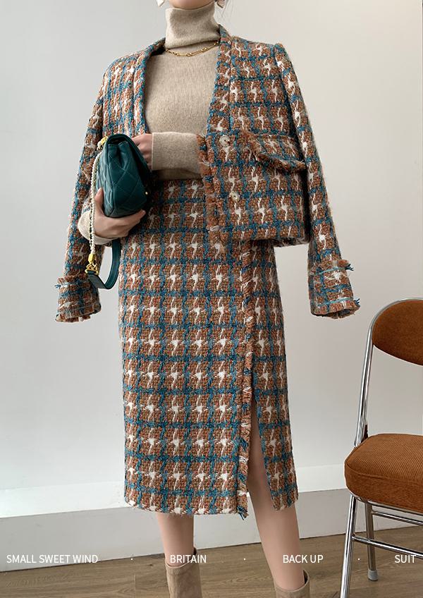 【セットアップ】ツイードジャケット＋ツイードスカート ジャケット ハイウエスト ツーピース スーツ 上品 ツイード a3617