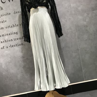 プリーツスカート ハイウエスト フィッシュテール メタリック ロングスカートA963(4)