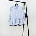 【お買い物マラソン期間限定価格!1000円OFFの4980円】メッシュ付きストライプシャツ フリルシャツ ストライプシャツ 長袖シャツ レディース シャツ ブラウス トップス 可愛い 春 夏 秋 冬 オフィスコーデ ママコーデ 体型カバー a4759