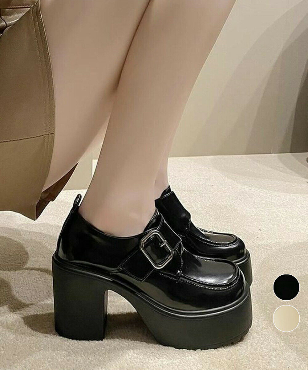 厚底ローファーレディース太ヒールパンプス ワンベルトバックル ローファー 歩きやすいラウンドトゥシ..