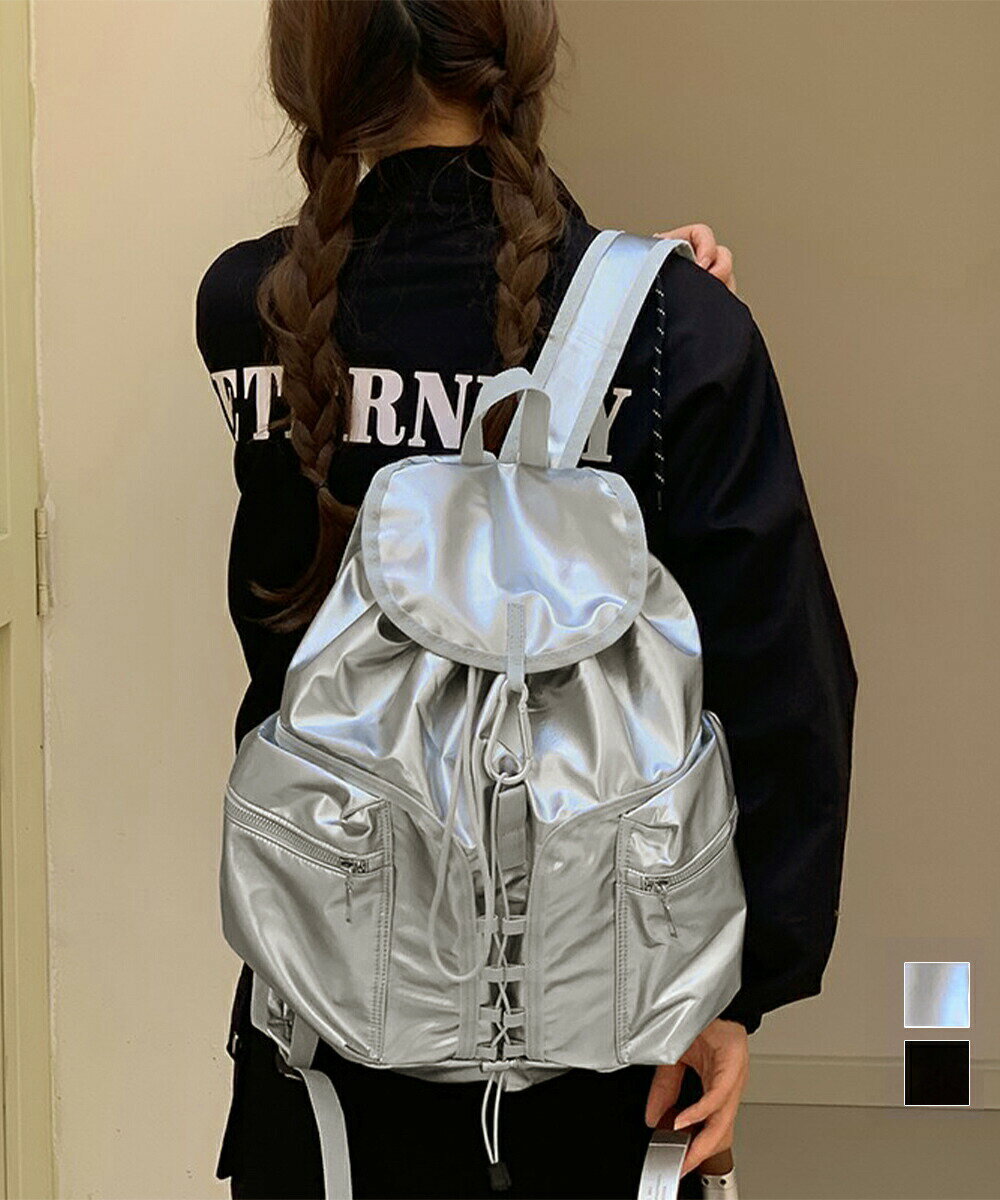 巾着リュック メタリック ドロストバッグ 大人可愛いリュックサック 大容量 おしゃれ デイパック通学 大収納リュック男女兼用 レディース大きめリュック ナイロン鞄 TZM-321(4)