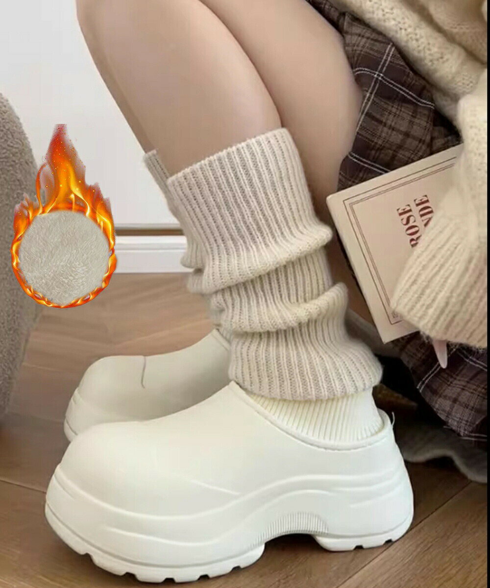 EVAショートブーツ ソックス風 裏起毛 可愛い厚底ブーツ 軽量 レディース おしゃれ レインシューズ 裏ボア 暖かい冬靴 保温レインブーツ 黒 歩きやすい 防寒 2BUZHUO-001